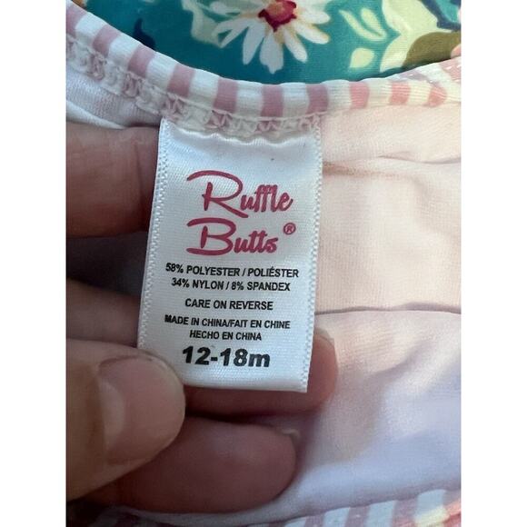 Ruffle Butts One Pieces Baby Girls Swimsuit SIZE 12-18 Blue Turquoise Floral - Picture 4 of 7